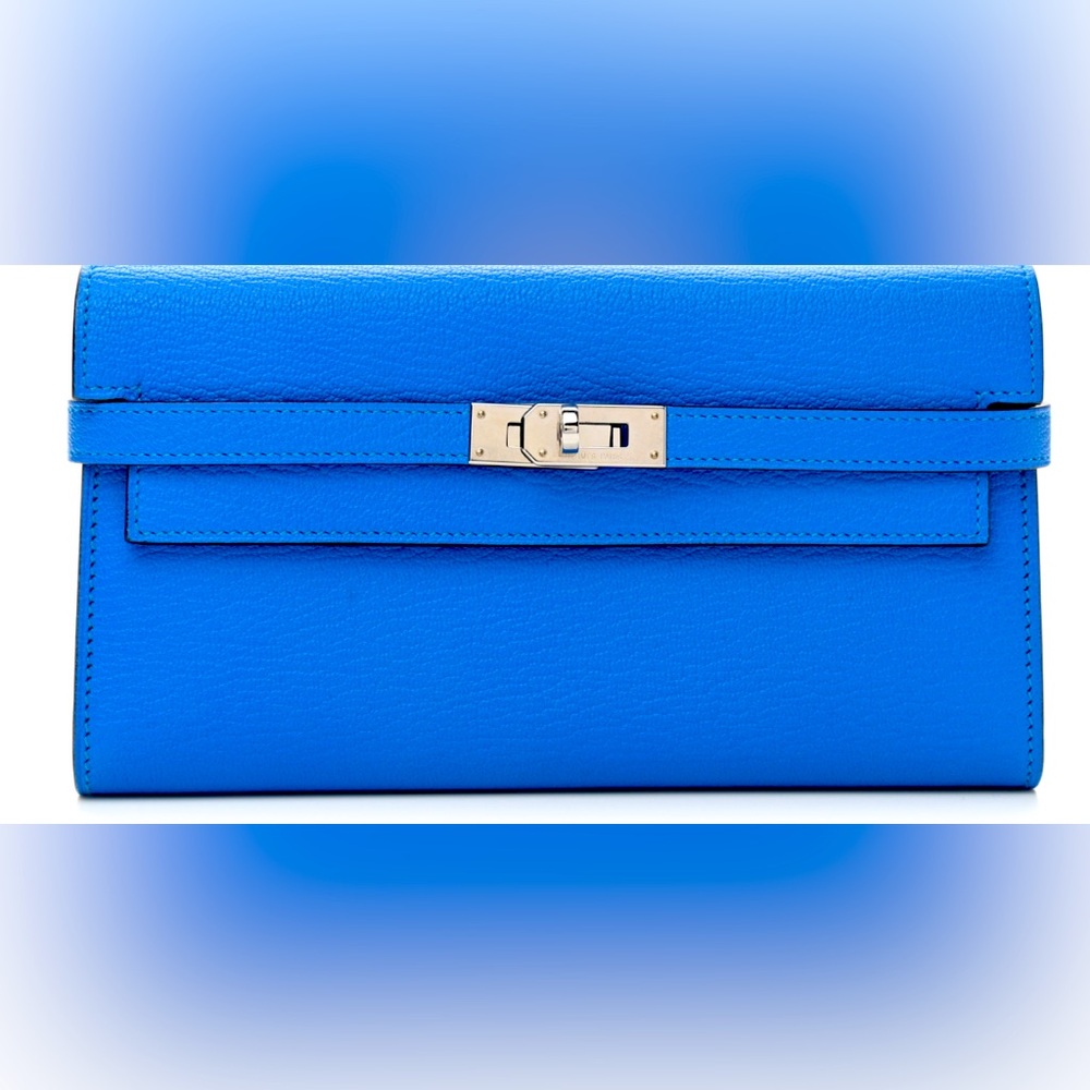 Hermes Kelly Longue Wallet in blue Zanzibar